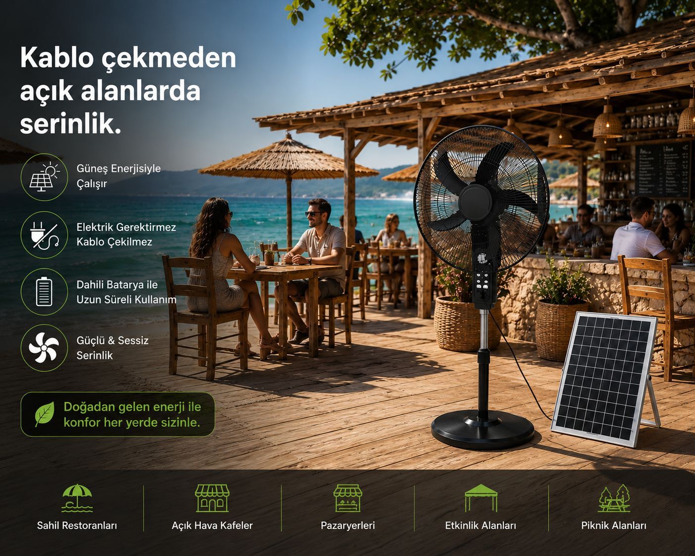 16 İnç Güneş Enerjili Vantilatör / Solar Panelli Şarjlı Fan